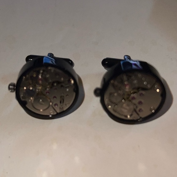 Penny Black Forty kinetic watch movement cufflinks stainless steel. Two pair. - Picture 4 of 13
